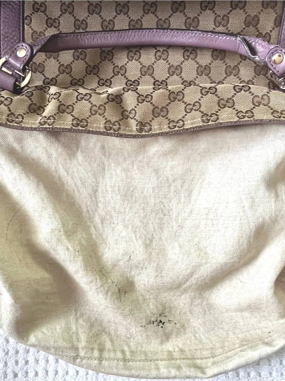 Gucci Miss GG medium size Canvas Shoulder bag Rare Lavender color leather trim
